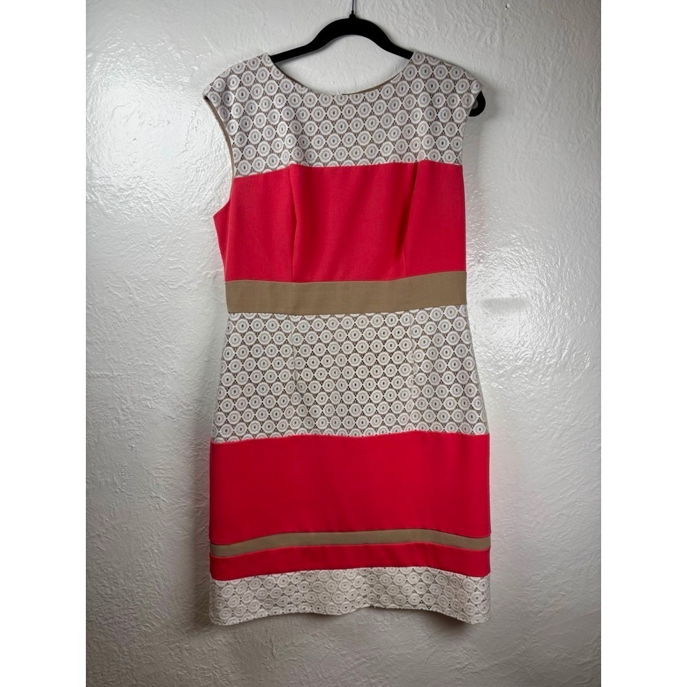 Studio One New York Coral Lace Sheath Dress Sz 12 Wedding Guest Workwear Garden